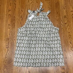 Talbots Olive and White Leaf Print Top
